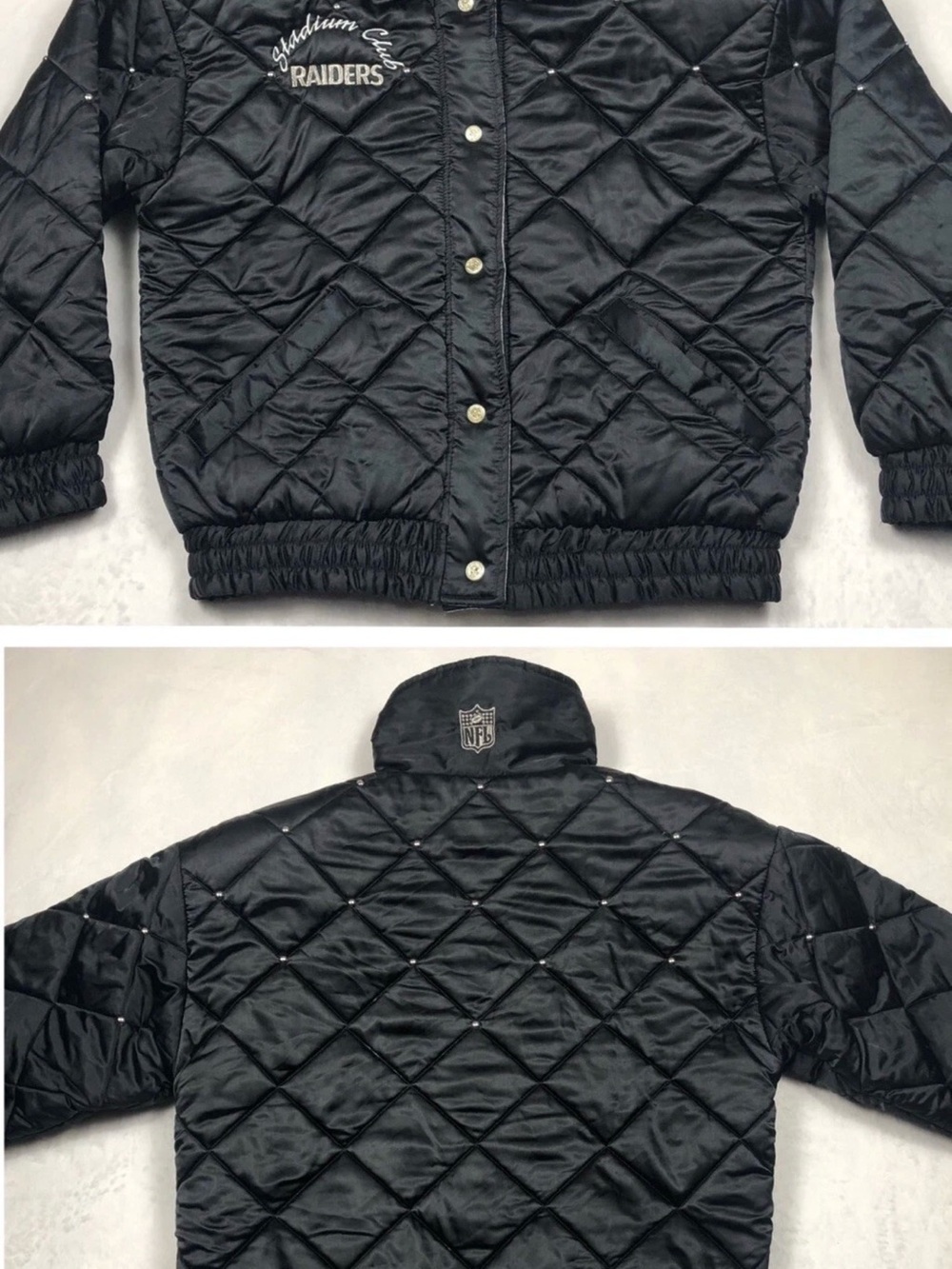 Spirit Black Quilted Raiders Satin Bomber Jacket